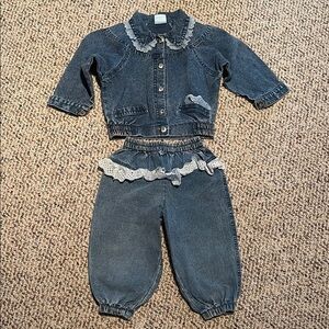 Kohana Denim Kids Bottoms & Jacket Set with Lace Trim. 18 Months. Vintage